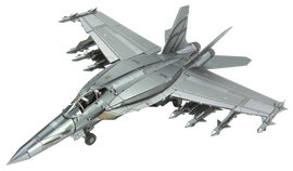 A detailed metal model of the 18 Super Hornet aircraft, showcasing its sleek design, wings, and missile attachments. Perfect for DIY enthusiasts and aviation lovers.