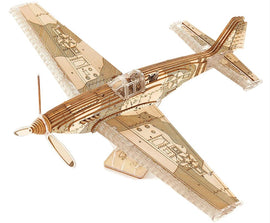 Veter Models: Speed Fighter DIY kit featuring a detailed wooden airplane model. The aircraft is meticulously designed with intricate engravings depicting controls and features. Perfect for enthusiasts of model building and aviation.
