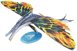 The Premium Series Skimwing by Fascinations is a vibrant 3D model kit featuring a stunning, colorful, butterfly-like creature with intricate details. The Skimwing showcases bold patterns in orange, yellow, black, and blue, and is displayed on a circular base with the Avatar logo, emphasizing its artistic design and craftsmanship. Perfect for display or as a fun DIY project.