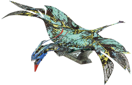A detailed depiction of Neytiri's Banshee model from the Avatar film, featuring vibrant colors and intricate designs. This DIY kit allows fans to assemble and showcase their own Banshee, capturing the essence of the iconic creature.
