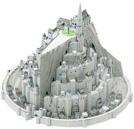 A detailed 3D model kit of Minas Tirith, featuring intricate architectural designs and snowy mountain landscapes. Perfect for DIY enthusiasts and fans of fantasy.