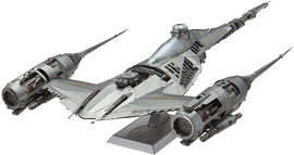 Detailed model kit of the Mandalorian's N-1 Starfighter from ICONX. Features intricate design with visible engine components and sleek fuselage. Ideal for DIY enthusiasts and collectors.