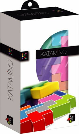 Katamino Pocket by Gigamic, featuring colorful, interlocking puzzle pieces arranged in a vibrant design. The box displays the product name prominently, with a mix of pink, green, blue, and yellow colors, emphasizing its mechanical puzzle nature. Perfect for enhancing spatial reasoning and offering engaging challenges for players of all ages.