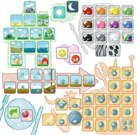 Concept Kids: Animals game features colorful, illustrated tiles depicting various animals and natural settings. The layout shows selections for play, including smiling and angry characters, and vibrant backgrounds. Ideal for promoting learning through fun.