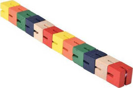 The Wood Fiddle Fidget Puzzle consists of a series of colorful wooden blocks arranged in a line. Each block features a notch for interlocking, creating a tactile and engaging fidget experience. The vibrant colors include red, green, blue, yellow, and natural wood tones, designed to stimulate your creativity and focus. This mechanical puzzle is perfect for relaxing, fidgeting, or enhancing fine motor skills.