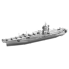 A detailed metal model of the USS Theodore Roosevelt aircraft carrier, showcasing intricate design and features. This diorama kit allows for a creative build experience, ideal for model enthusiasts and collectors.
