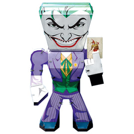A detailed DIY kit of the Joker character from comics, featuring vibrant colors and intricate design. The metal model showcases the Joker's iconic purple suit, green hair, and sinister grin, holding a playing card with a joker illustration. Perfect for fans of DIY projects and comic book enthusiasts.