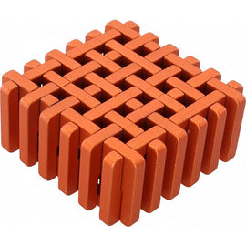 The Dirty Dozen mechanical puzzle by Puzzle Master features a unique orange design with interlocking, cuboid-shaped pieces. The puzzle is crafted from durable metal, showcasing a complex structure ideal for puzzle enthusiasts seeking a challenging experience. The geometric pattern creates an intriguing visual while inviting tactile interaction.