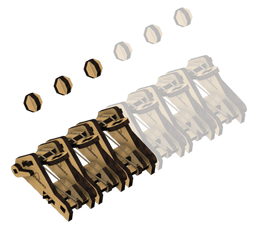 A set of six wooden catapults crafted from high-quality materials, featuring intricate engravings and designed for DIY assembly. The kit includes circular discs for projectile launching, showcasing a clever and fun design perfect for ages 8 and up.