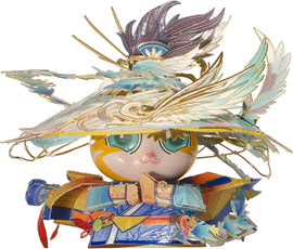 The Gallant Knight Cat Brother is a charming DIY kit featuring a cat figure adorned with a colorful traditional outfit and a large decorative hat. The model showcases intricate designs with various hues, including blue, orange, and gold accents, making it a delightful project for craft enthusiasts. The detailed attire and expressive face add character to this whimsical cat figure.