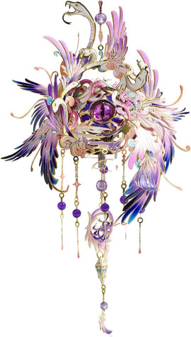 The Eye of Medusa by Mu Model is an intricate DIY kit featuring beautifully crafted elements including colorful feathers and glimmering gemstones. The design showcases a mythical medusa-inspired theme with vibrant colors like purple and gold, perfect for collectors and hobbyists alike. The enchanting details make it a captivating addition to any model crafting collection.