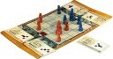 Onitama game by Arcane Wonders featuring a vibrant game board with a grid and various colored pieces. Includes minimalistic yet strategic gameplay elements that combine chess-like tactics with a unique twist.