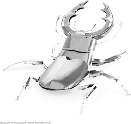 A detailed Metal Earth DIY kit of a Stag Beetle crafted from metal sheets. The model features realistic designs, including an intricately shaped body and antennae, showcasing the artistry in the metalwork. Perfect for enthusiasts and hobbyists looking for a challenging construction project.