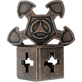 Cast O'Gear by Hanayama is a complex mechanical puzzle featuring intricate designs and a bronze finish. Its unique shape includes gears and cross-like elements, challenging users to unlock its secrets. Perfect for puzzle enthusiasts looking for a stimulating and rewarding experience.