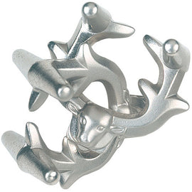 The Cast Elk mechanical puzzle by Hanayama features a beautifully crafted elk design with intricate antlers and a detailed face. Made from high-quality metal, this puzzle challenges users with its unique interlocking pieces. Perfect for puzzle enthusiasts and those who enjoy mechanical challenges.