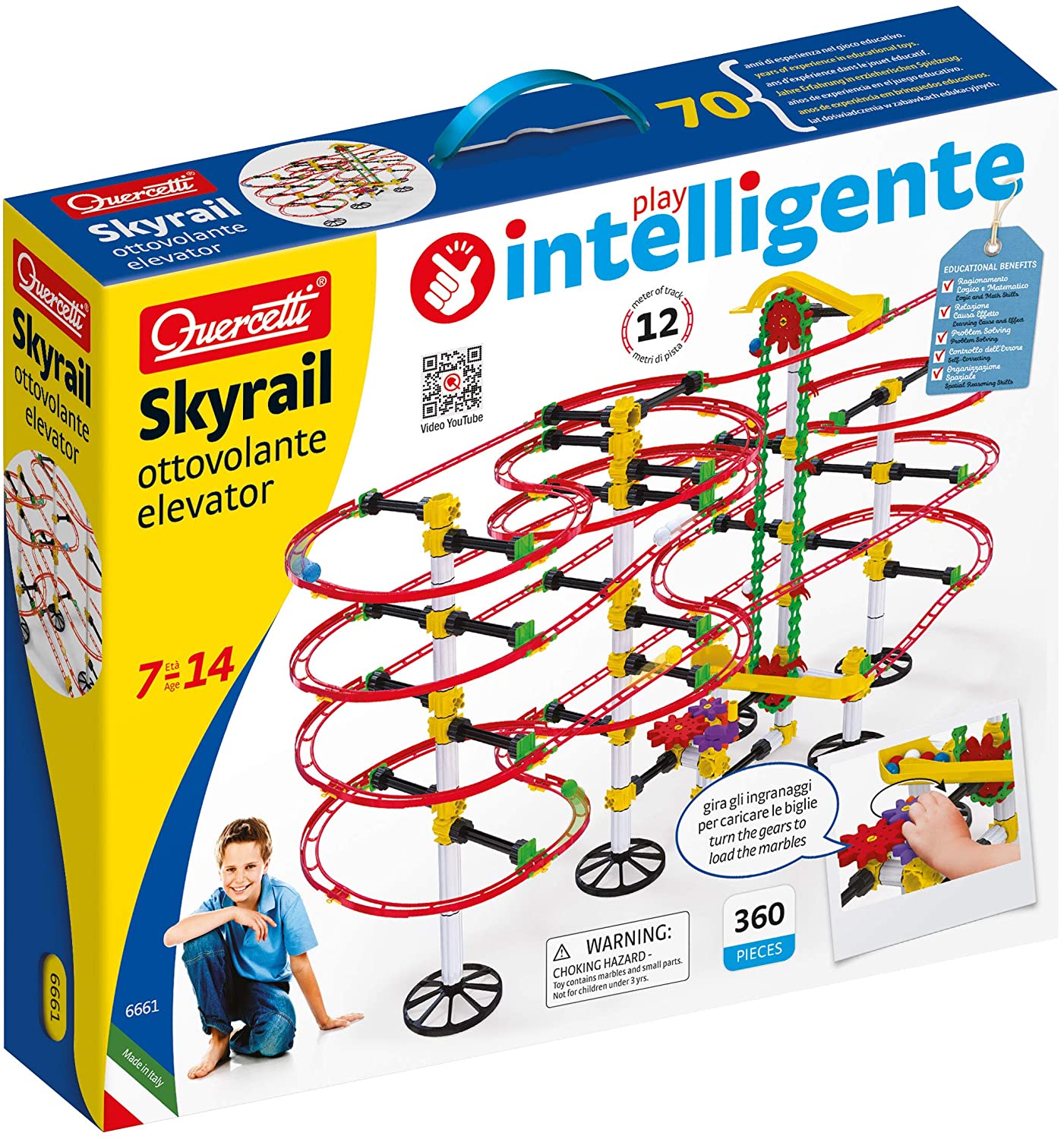 The box for a Skyrail toy with a roller coaster track on it