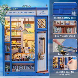 Literature Bookstore Book Nook Battery, Material, Lighting and Door Info