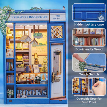 Literature Bookstore Book Nook Battery, Material, Lighting and Door Info