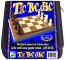 Tic Tac Chec game by Dream Green featuring a chessboard design with wooden chess pieces. The packaging highlights its status as an award-winning game, emphasizing it's the fastest and easiest way to learn chess, geared towards newcomers and enthusiasts alike.