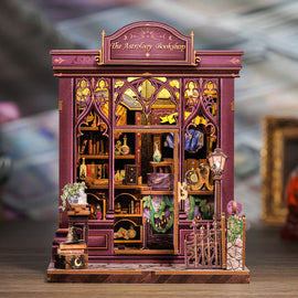 Assembled and lit book nook kit from the front
