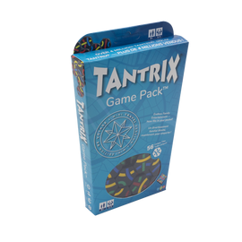 Tantrix Discovery Mini Pocket game pack by Family Games Inc. The package features a vibrant blue design with colorful game pieces visible through a transparent section. It highlights features like '56 tiles' and 'Endless Family Entertainment' with an intricate star graphic.
