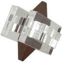 Pulsar Burr puzzle by Mr. Puzzle, showcasing a combination of acrylic and wood in a unique, interlocking design. The two clear acrylic pieces are arranged around a central wooden piece, highlighting the intricate mechanics of the puzzle, perfect for enthusiasts and collectors.