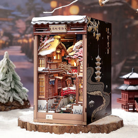 Kyoto Whisper Booknook fully assembled against a snowy background