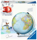 A 3D jigsaw puzzle by Ravensburger featuring a detailed globe design. The puzzle includes 540 pieces and comes with a rotating base. Ideal for ages 10 and up, showcasing vibrant colors of continents and oceans, perfect for geography enthusiasts.