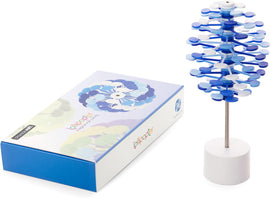 The Lollipopter Huckleberry Spin by Beyond 123 is a whimsical toy featuring a colorful spinning design. The box showcases a vibrant illustration of the toy, while the actual product consists of a vertical stand with layered discs in shades of blue, creating a mesmerizing visual effect when spun. Ideal for fidgeting or decorative display.
