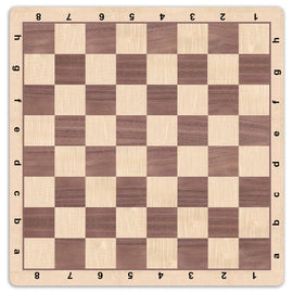A high-quality chessboard mousepad mat made from walnut and light wood. The board is adorned with alternating dark and light squares, featuring lettered columns a-h and numbered rows 1-8 along the edges for easy reference during gameplay. Perfect for enhancing your gaming experience.