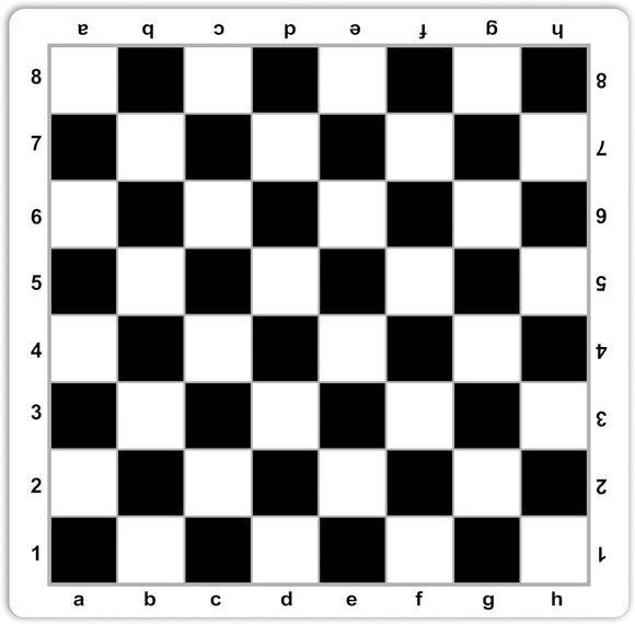 A black and white chessboard mousepad mat featuring a classic 8x8 grid layout. The mat has coordinate labels along the top and left edges, making it suitable for chess enthusiasts and gamers.