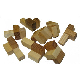 A collection of wooden mechanical puzzle pieces in various shapes and colors, showcasing intricate designs and textures, ideal for enhancing problem-solving skills and providing a challenging experience.