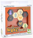 Hive Pocket by TEAM Components Inc is a compact travel-sized strategy game featuring hexagonal tiles with various insect characters. Designed for ages 9 and up, it includes expansions for Ladybug and Mosquito. It's perfect for players who love tactical gameplay and enjoy challenges with stylish, colorful game pieces. The box showcases the game title prominently with vibrant artwork, making it an appealing choice for family game nights or on-the-go entertainment.