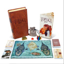The Tortuga 1667 game set includes a beautifully designed game board featuring a map of Tortuga, character pieces, cards, and a drawstring bag. The game is presented with an artistic rulebook and guide, enhancing its appeal.