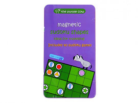 Magnetic Sudoku Shapes by Purple Cow, a travel-friendly game featuring a colorful grid with magnetic shapes. Ideal for ages 5 to 99, includes 40 sudoku games for engaging play.