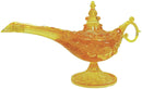 A beautifully crafted 3D crystal jigsaw puzzle of a magic lamp, intricately designed with detailed patterns and a glossy yellow finish, showcasing clarity and artistic beauty.