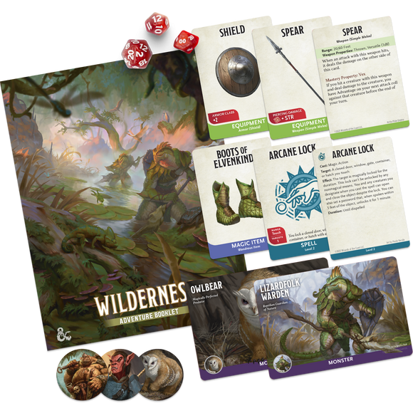 dnd starter set booklet, tokens, dice and cards