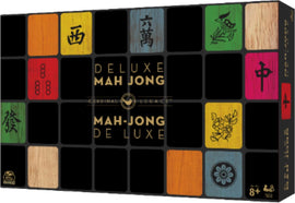 Deluxe Mahjong game box from Cardinal Games featuring traditional Mahjong tiles in bright colors. The box displays gold lettering stating 'Deluxe Mahjong' against a black background. Ideal for family game nights and players aged 8 and up.