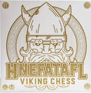 Hnefatafl Two Player game by Marbles, featuring a Viking-themed design with an illustrated Viking character wearing a horned helmet, adorned with intricate patterns and the title 'Hnefatafl Viking Chess' prominently displayed.