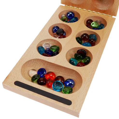 Mancala folding board and marbles