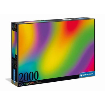 Color Boom Gradient 2000-piece jigsaw puzzle by Clementoni. The box features a vibrant, swirling design in multiple colors, showcasing a stunning gradient effect. Ideal for puzzle enthusiasts and art lovers alike, this challenging puzzle offers hours of engaging fun and relaxation.