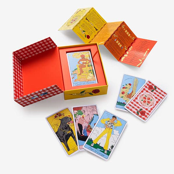 Pasta Tarot Box Open with Rulebook and Cards