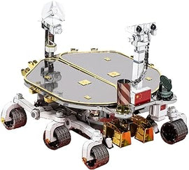 The Zhu Rong Mars Rover model by Mu Model featuring intricate details like wheels, antennas, and solar panels. Designed as a DIY kit, it showcases the rover's scientific instruments and elegant design.
