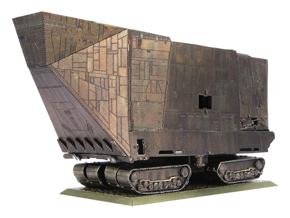 A detailed model of the Jawa Sandcrawler from the Star Wars universe, made by Fascinations. The model features intricate metal parts, a robust structure, and tracked wheels, showcasing an authentic design. Ideal for collectors and DIY enthusiasts.
