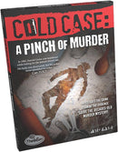 Cold Case - A Pinch of Murder game box by ThinkFun. The box features a mysterious design with flour, cooking utensils, and the prominent title. It invites players to solve a decades-old murder case.