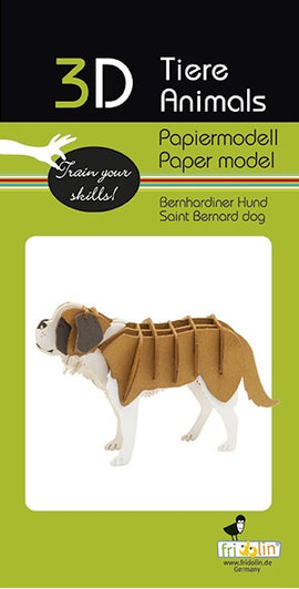 3D Paper Model Saint Bernard DIY kit by fridolin featuring a detailed paper craft representation of a Saint Bernard dog. Ideal for children and adults to enhance creativity and fine motor skills.