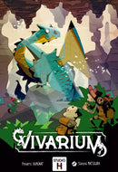 Vivarium is an engaging game by STUDIO H featuring vibrant artwork of a fantasy setting with a large dragon and two adventurers exploring a cave. The scene is rich with colorful details, including flora, fauna, and hints of magical creatures, inviting players to immerse themselves in a whimsical adventure.