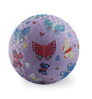 A 5-inch ball from Crocodile Creek, featuring a vibrant purple background adorned with colorful butterflies and hearts, perfect for outdoor play and fun activities.