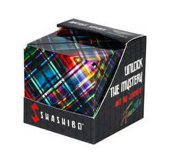 The Shashibo Disco Plaid features a colorful, plaid-patterned mechanical puzzle box with a sleek design. It showcases vibrant colors and a unique art style, promising an engaging and challenging experience for users as they attempt to unlock its mysteries.