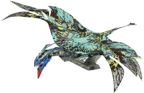 A detailed depiction of Neytiri's Banshee model from the Avatar film, featuring vibrant colors and intricate designs. This DIY kit allows fans to assemble and showcase their own Banshee, capturing the essence of the iconic creature.